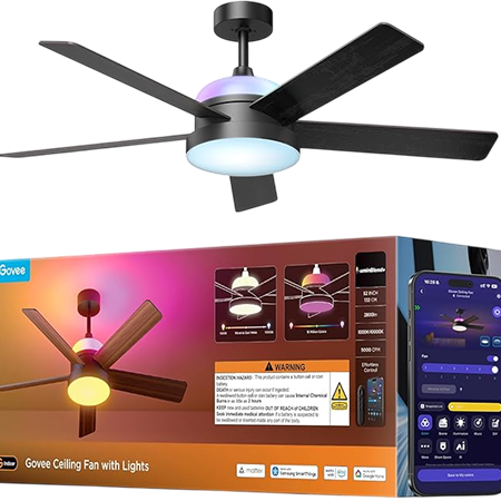 RGBIC Smart 52'' Low Profile Ceiling Fan with Lights and Remote, by Govee