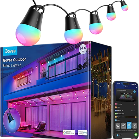 144ft Outdoor Lights with Dimmable Warm White LED Bulbs